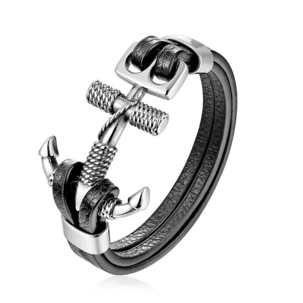 bracelet ancre cuir homme