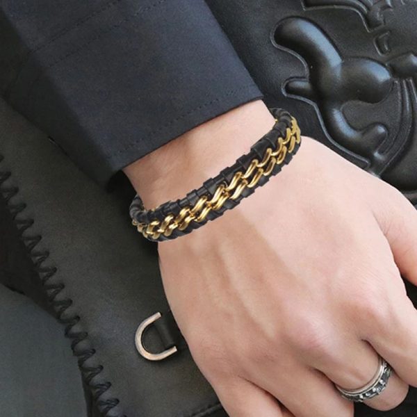 bracelet cuir acier homme