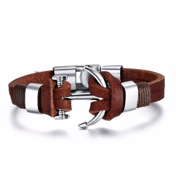 bracelet cuir ancre marine homme