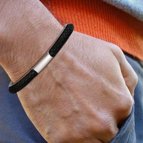 bracelet cuir et acier homme