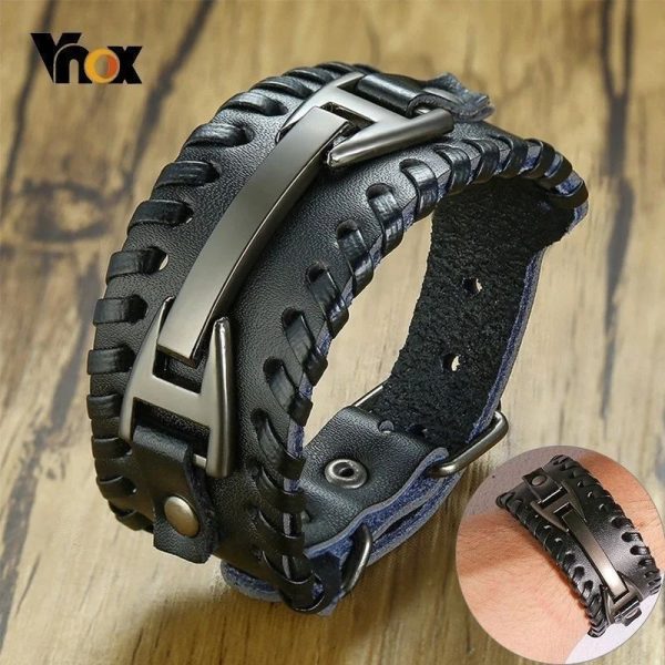 bracelet de force en cuir noir homme