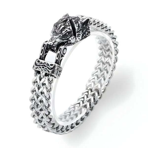 bracelet en acier inoxydable fermoir tête de loup enragé