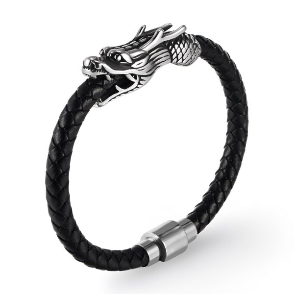 bracelet en cuir motif tête de dragon