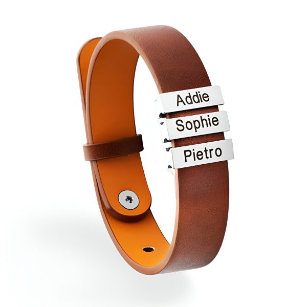 bracelet en cuir personnalisé trois plaques modèle James