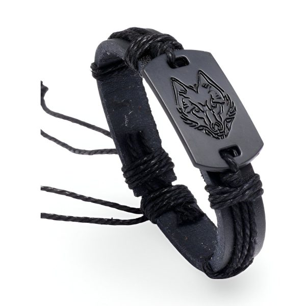 bracelet en cuir tête de loup pour homme