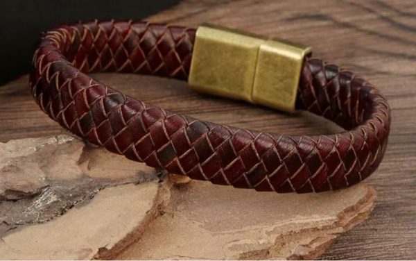 bracelet homme acier cuir