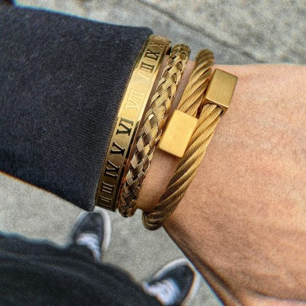 bracelet homme acier or
