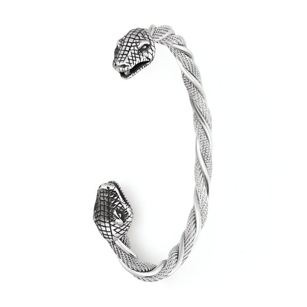 bracelet jonc en acier inoxydable double tête de serpent