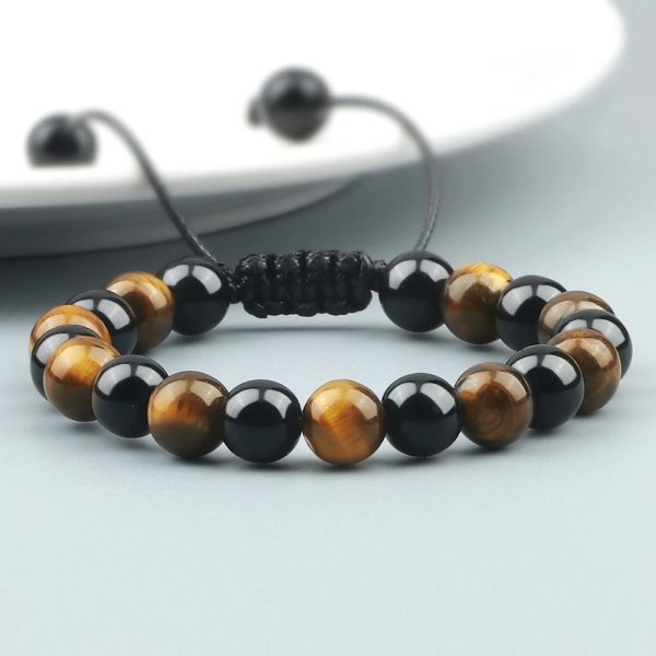bracelet mala bouddhiste œil de tigre en obsidienne