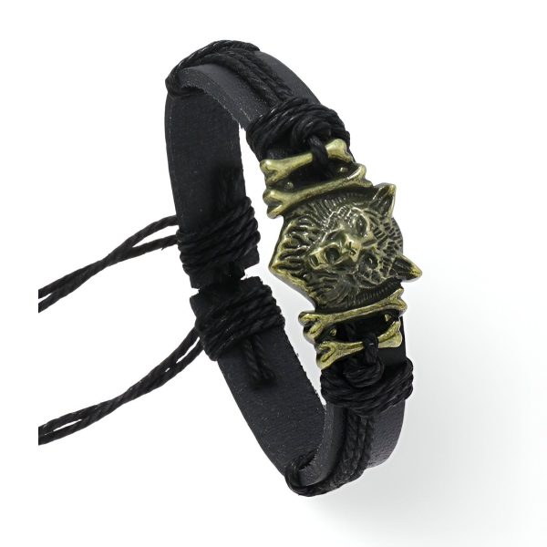 bracelet microfibre tête de loup hurlant pour homme