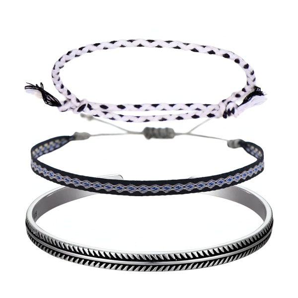 trio de bracelets tibétains porte-bonheur en coton corde et cuivre