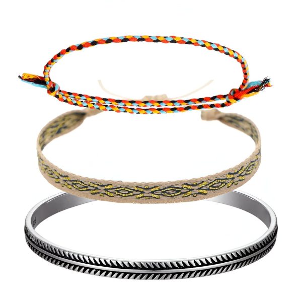 trio de bracelets tibétains porte-bonheur en coton et cuivre