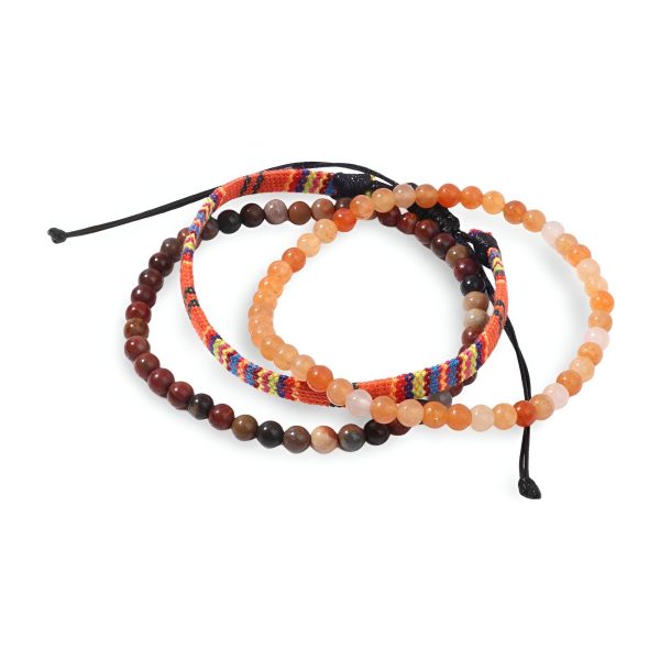 trio de bracelets tibétains porte-bonheur jaspe rouge pour homme